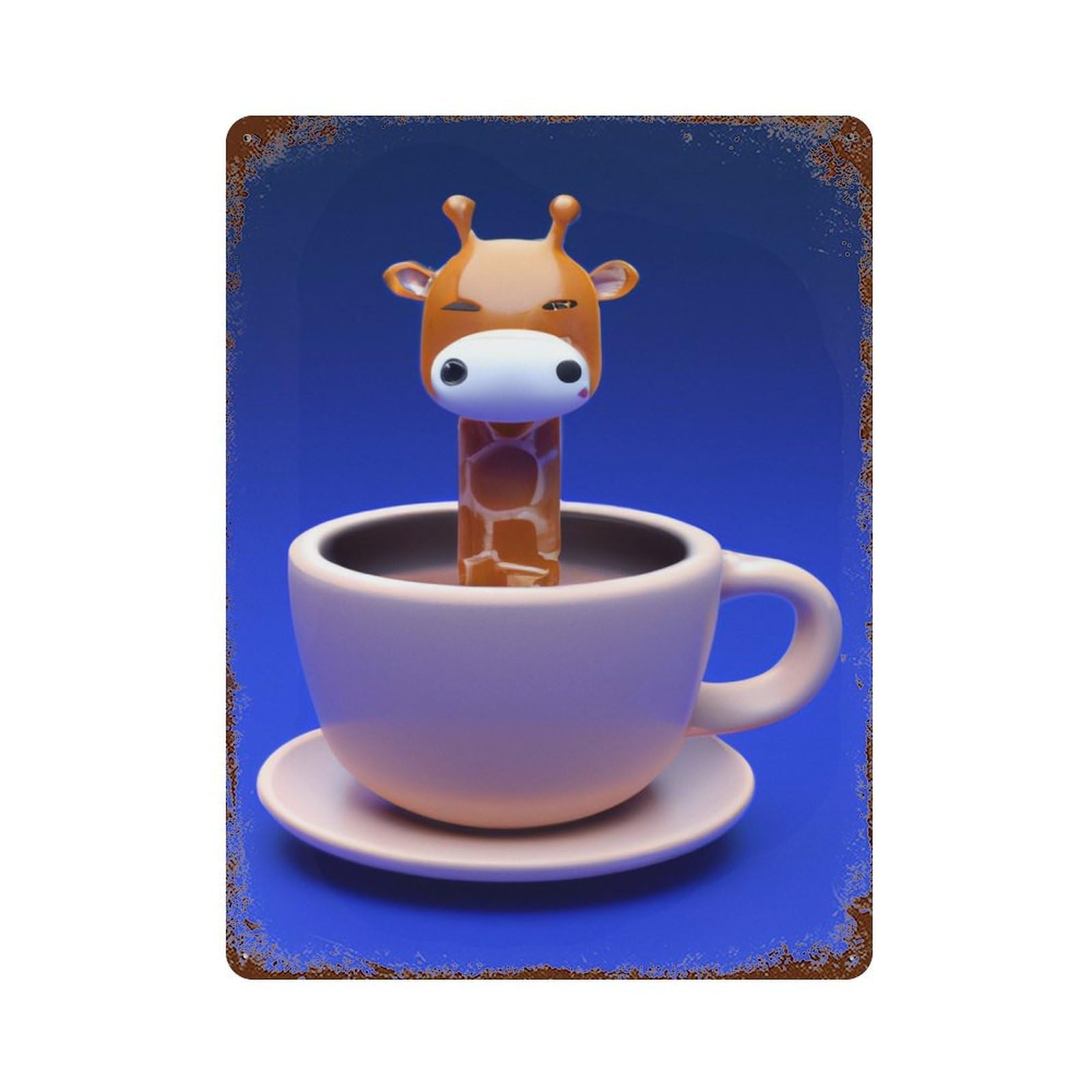 Rust Effect Giraffe Cup Aged Metal Wall Plaque 15.7"x11.8", Rustic Home Decor for Bistro, Counter And Cafe Decor
