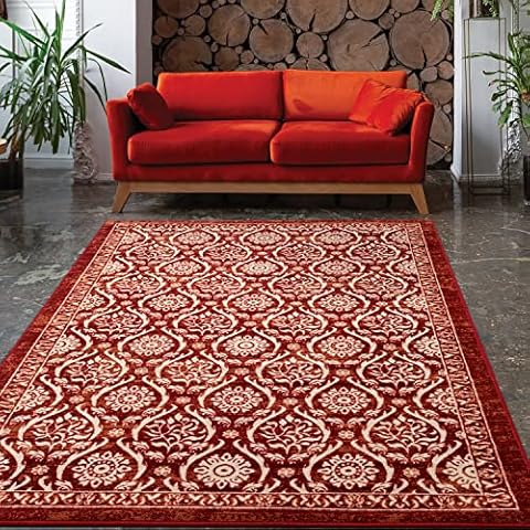 Antep Rugs Alfombras Non-Skid (Non-Slip) 5x7 Rubber Backing Floral Geometric Low Profile Pile Indoor Area Rugs (Red, 5' x 7') Cover