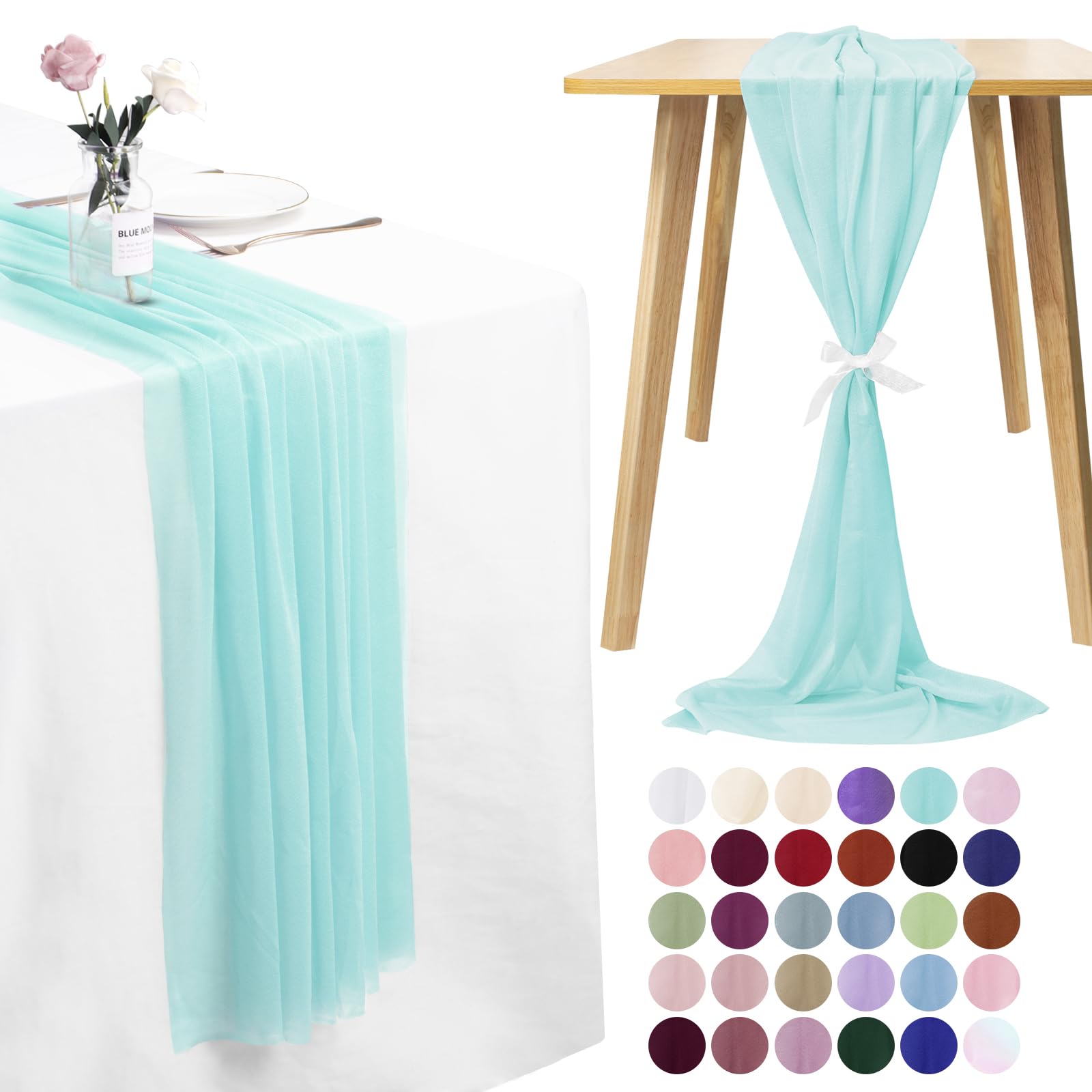 LEREATI Cheesecloth Table Runner Sky Blue Chiffon Table Runner 75cm x 300cm Gauze Sheer Table Runner Tulle Cheese Cloth Tablerunner for Party, Wedding, Christmas, Shower Decorations