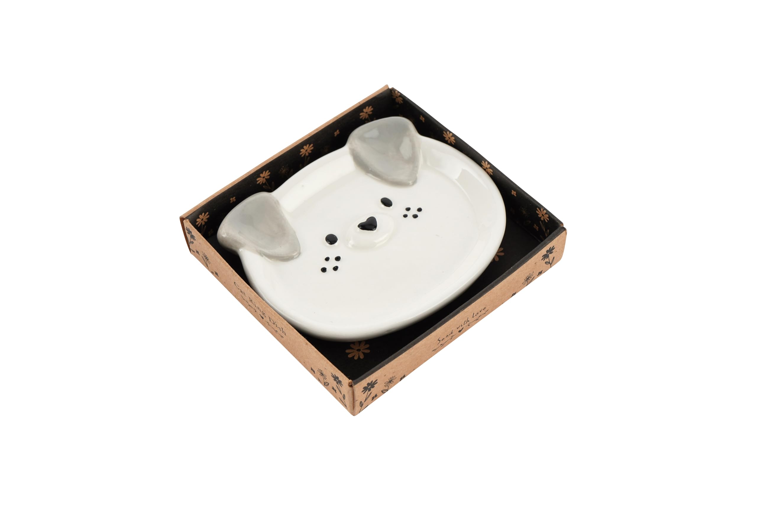 Cgb Giftware White/Grey | Send With Love Dog Ring Dish In Gift Box | Jewellery Organiser | Gift For Her And Home | Trinket Dish | Gb08183