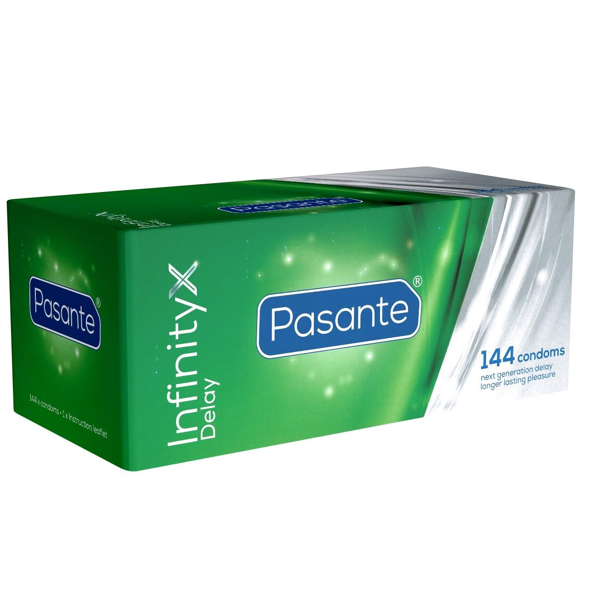 Pasante Infinity X (Delay), aktverlängernde Kondome mit Wirkstoff - Orgasmus verzögern - länger durchhalten für optimale Befriedigung, 1 x 144 Stück