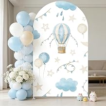 FiVan Spandex Arch Backdrop Cover Hot Air Balloon Blue Background Cover for Baby Birthday Baby Shower Party Decoration FUS-Arch-GX-1100,6X2.6FT