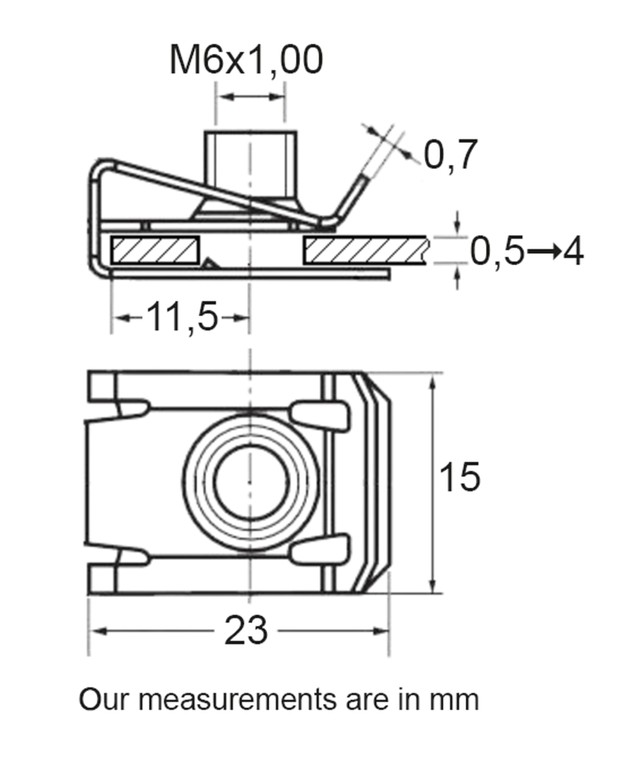 Restagraf - Clamp nut for non-tapped sheet - screw M6-1.00 - Mounting without drilling - Ideal for body and mechanical parts - Ref. 12430
