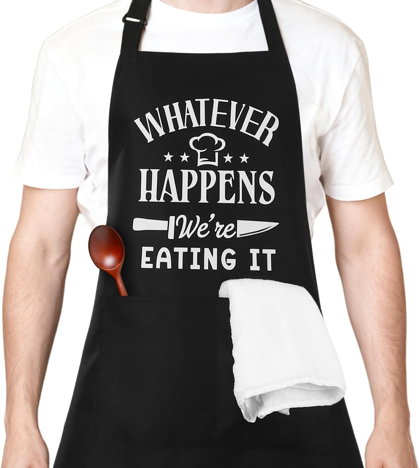 Funny Aprons for Men, Professional Kitchen Cooking Aprons with Two Pockets, Adjustable Chef Apron Bib Apron Gift