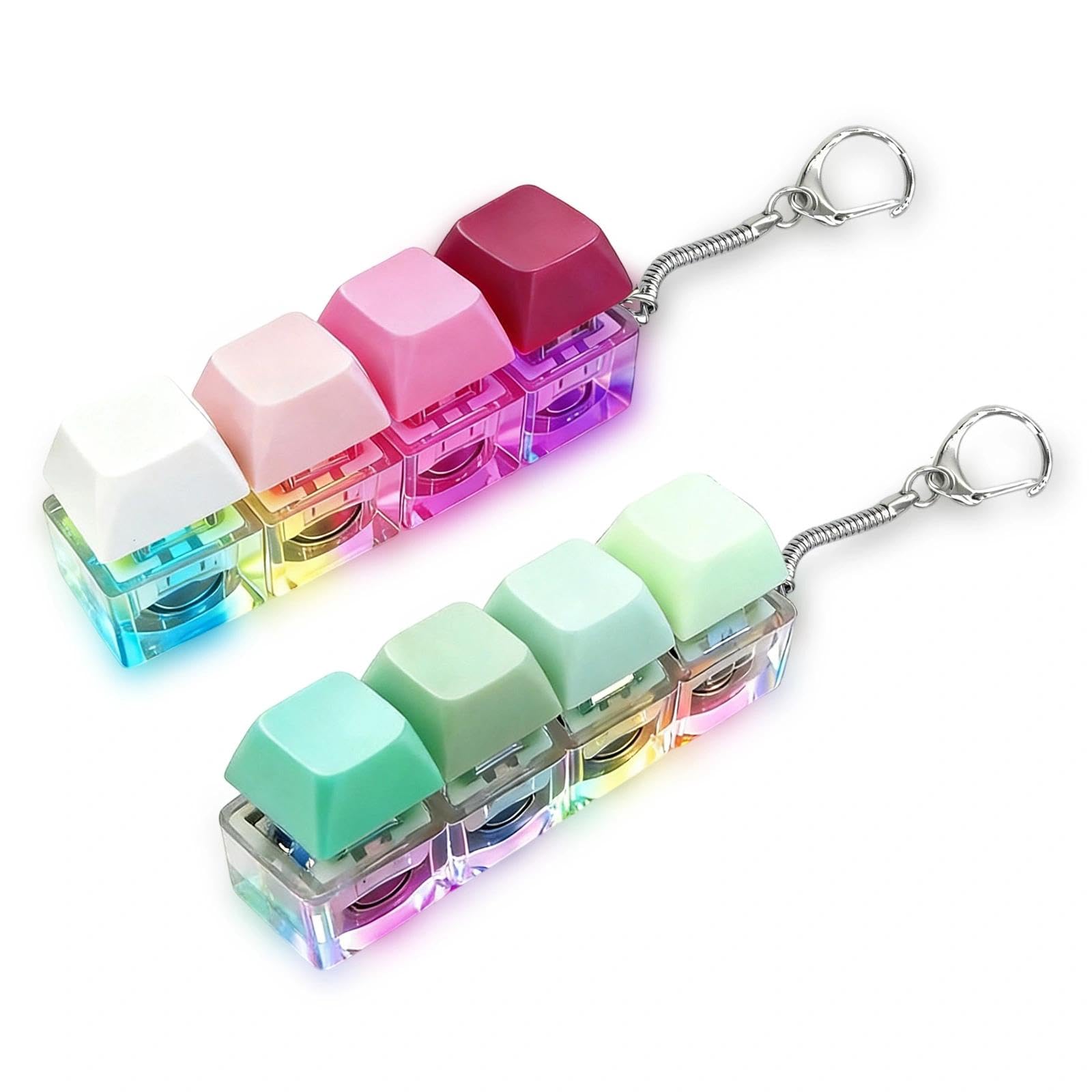 2 Pcs Light Up Keyboard Fidget, Colorful 4 Buttons Fidget Keyboard, Portable Stress Relief Keyring, Ideal Stress Relief Gifts