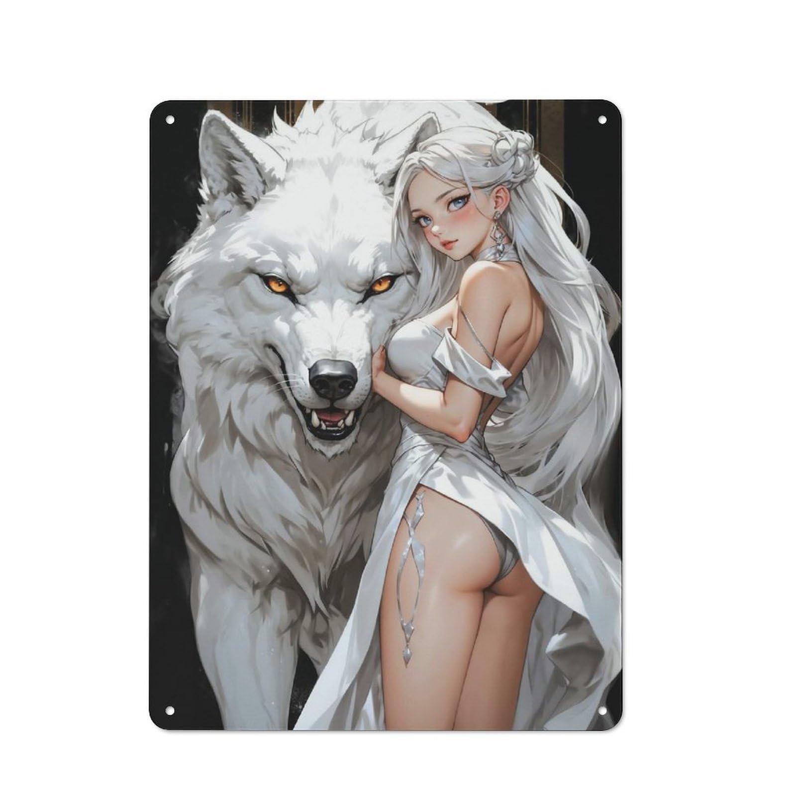 Junmoney Girls Style-18 40X30cm Rustic Tin Sign With And Wild Wolf For Studio Or Craft Room, Tin Sign Wall Decor For Studios And Craft Rooms