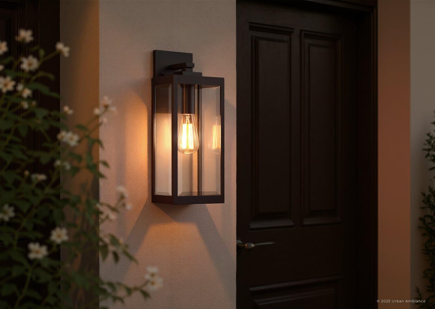 Urban Ambiance Luxury Modern Farmhouse Wall Sconce, Medium Size: 17.00" H x 6.00" W, with Industrial Style Elements, Natural Black Finish, UQL1331, Quincy Collection