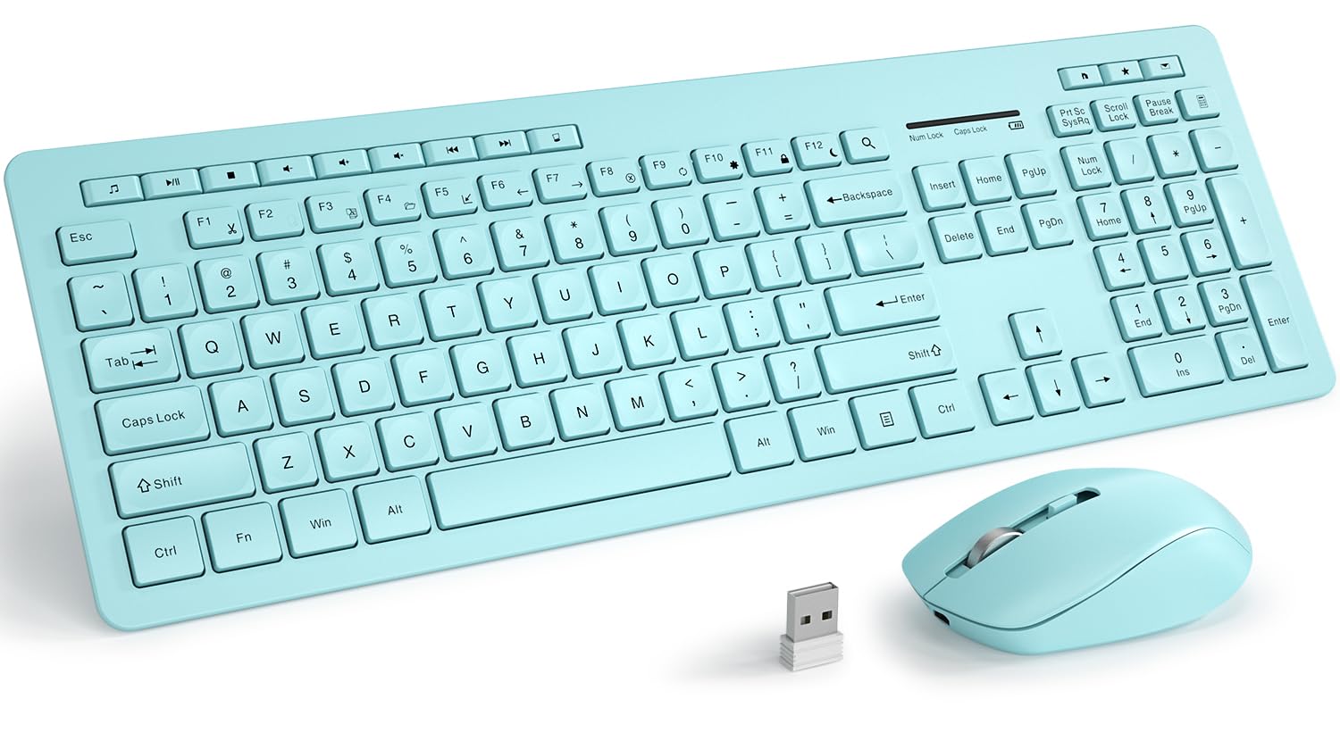 Seenda Wireless Keyboard and Mouse Combo, Full Size 2.4GHz Quiet Keyboard Mouse Wireless with USB Receiver, Cute Wireless Keyboard Mouse Set for Windows Laptop Computer Desktop, Blue