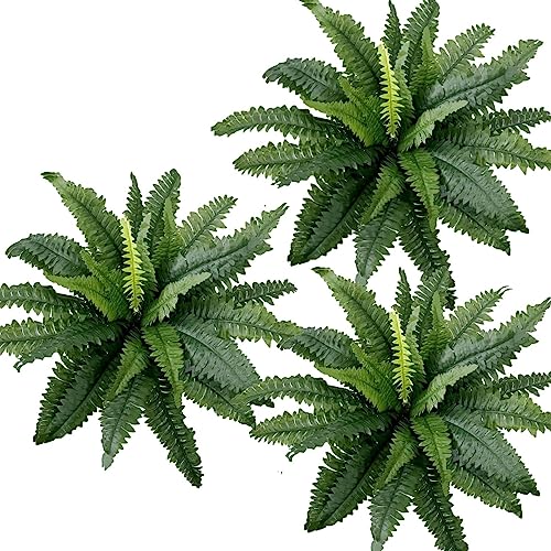Avoik Artificial Ferns for Outdoors 3 Bundles, Large Fake Plants Greenery Artificial Boston Fern UV Resistant Faux Plant Shrubs for Indoor Home Potted Garden Porch Farmhouse Decor,Green
