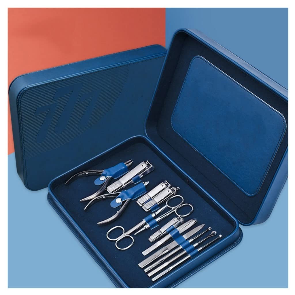 Ensemble de Coupe-Ongles pour Adultes Ensemble de Coupe-Ongles pour décoration de Pieds Outils de Soins des cuticules avec étui en Cuir Bleu Outils de Soins du Visage et de Soins personnels