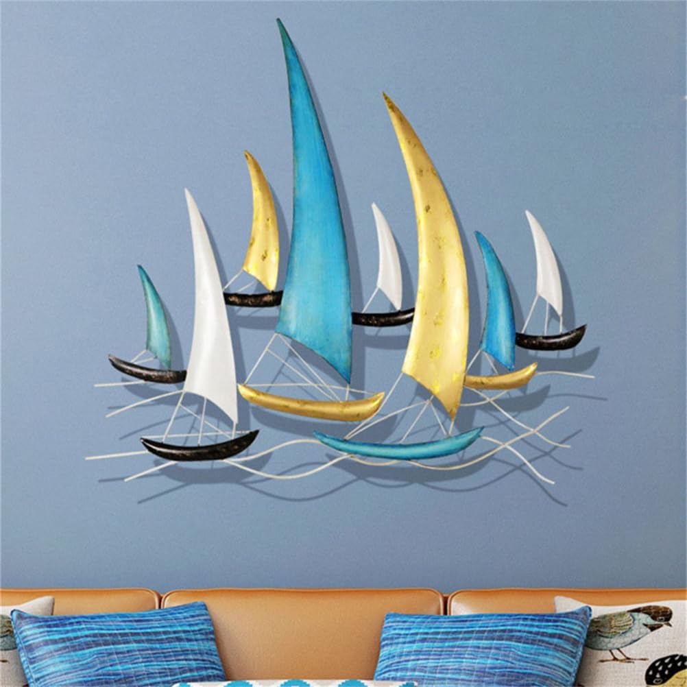 WSNCXFW 3D Metal Ship Wall Art Décor, Metal Sailboat Wall Sculpture, Coastal Nautical Ocean Wall Art Decor, Handmade Boat Hanging Ornament, for Living Room Bedroom Indoor Outdoor