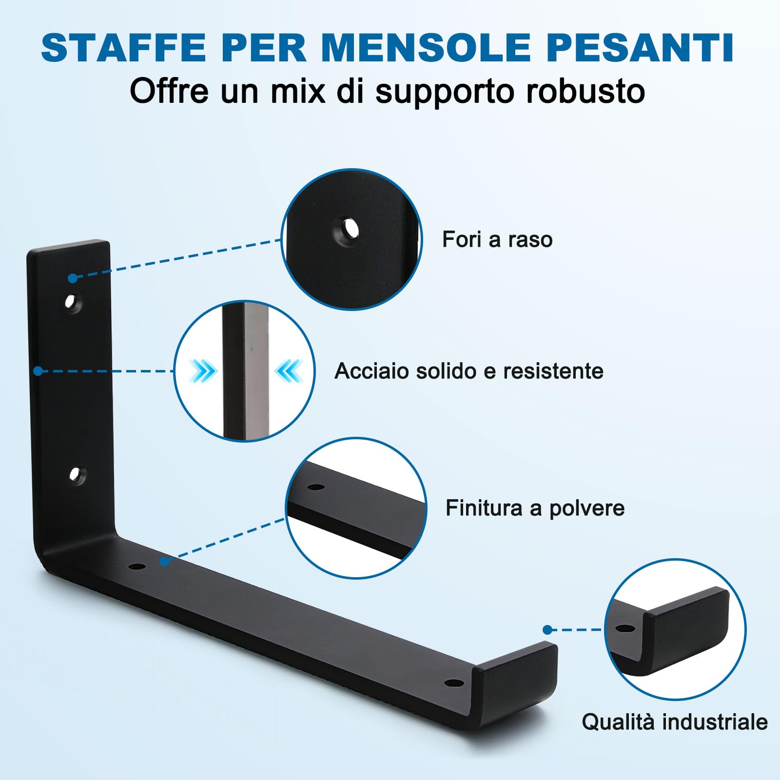 Staffe per Mensole Pesanti 8 Pezzi - Reggimensola Angolari in Acciaio da 5mm con Bordi di Sicurezza, Kit Reggi Mensole da Muro Stile Industriale Rustico Nero per Scaffali, 30cm