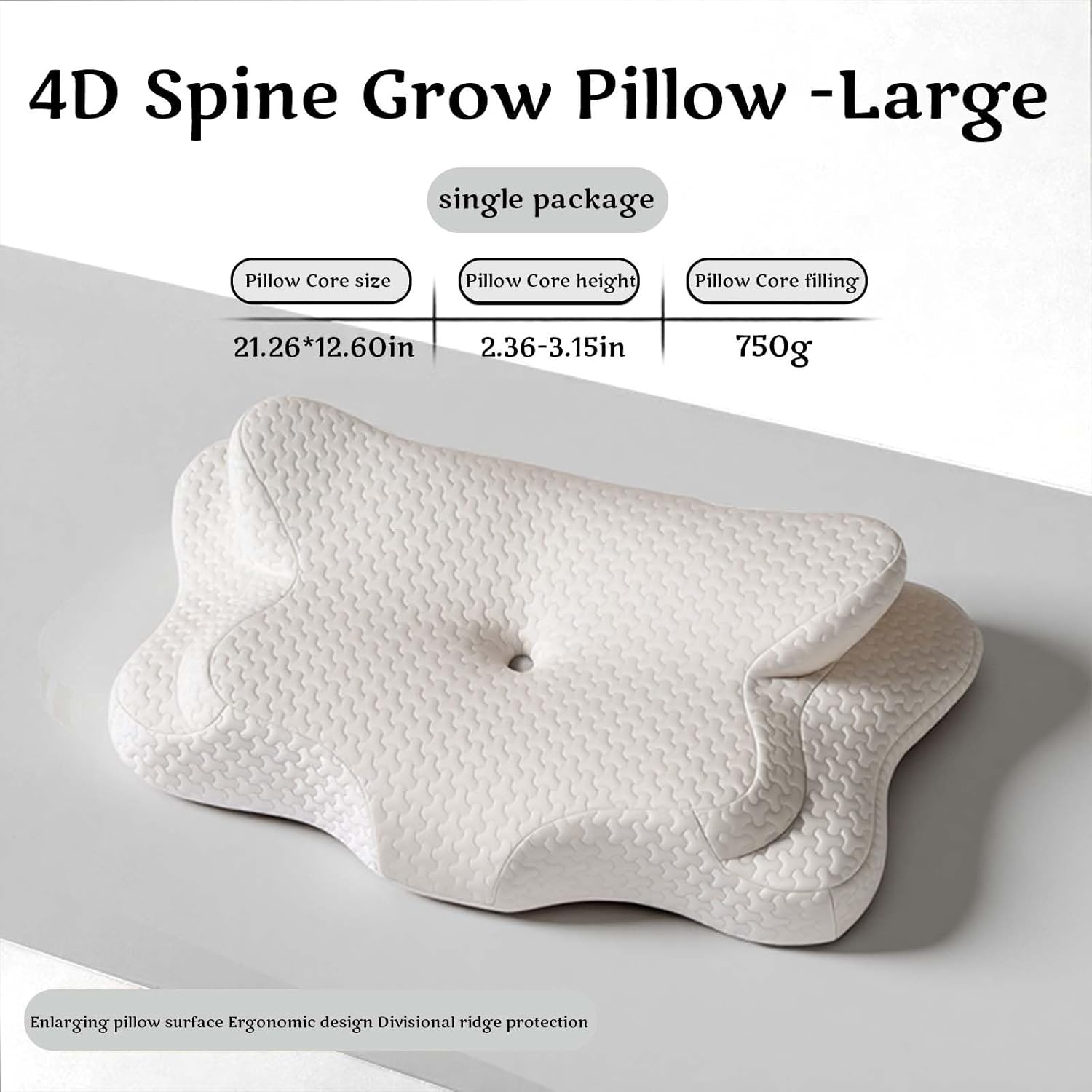 Memory Foam Kids Pillow, Kids Pillows for Sleeping, Ergonomic Contour Pillow and Pillowcase 22x13 in (White Large)