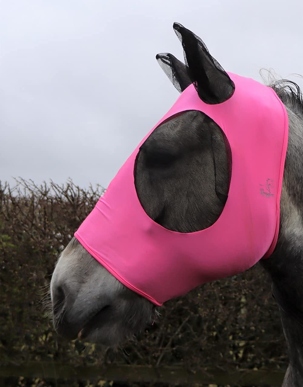 Ruggles Pull On Lycra Fly Mask for Heavy Horse Breeds - Shire Clydesdale Percheron etc | Four Way Stretch Lycra for Ultra Comfort | Excellent Protection from Flies and Insects (XXL, Bright Pink)