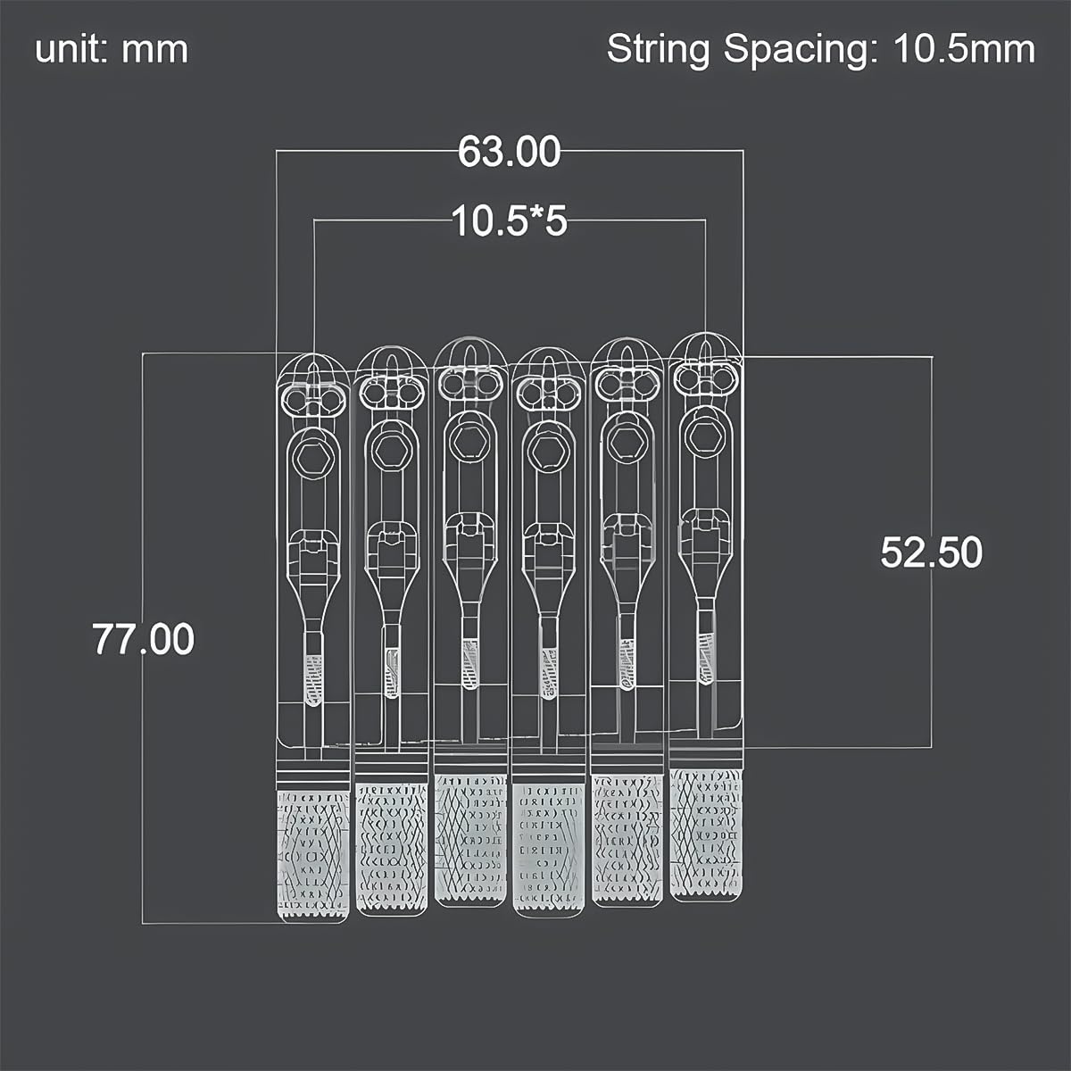 Grobo Cordal De Puente De Guitarra Eléctrica Sin Cabeza De 6 Cuerdas De 10,5 Mm, Dispositivo De Bloqueo De Cuerda Fija De Guitarra, Plateado