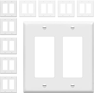 ENERLITES Decorator Light Switch or Receptacle Outlet Wall Plate, Size 2-Gang 4.50" x 4.57", Polycarbonate Thermoplastic, 8832-W-10PCS, White (10 Pack)
