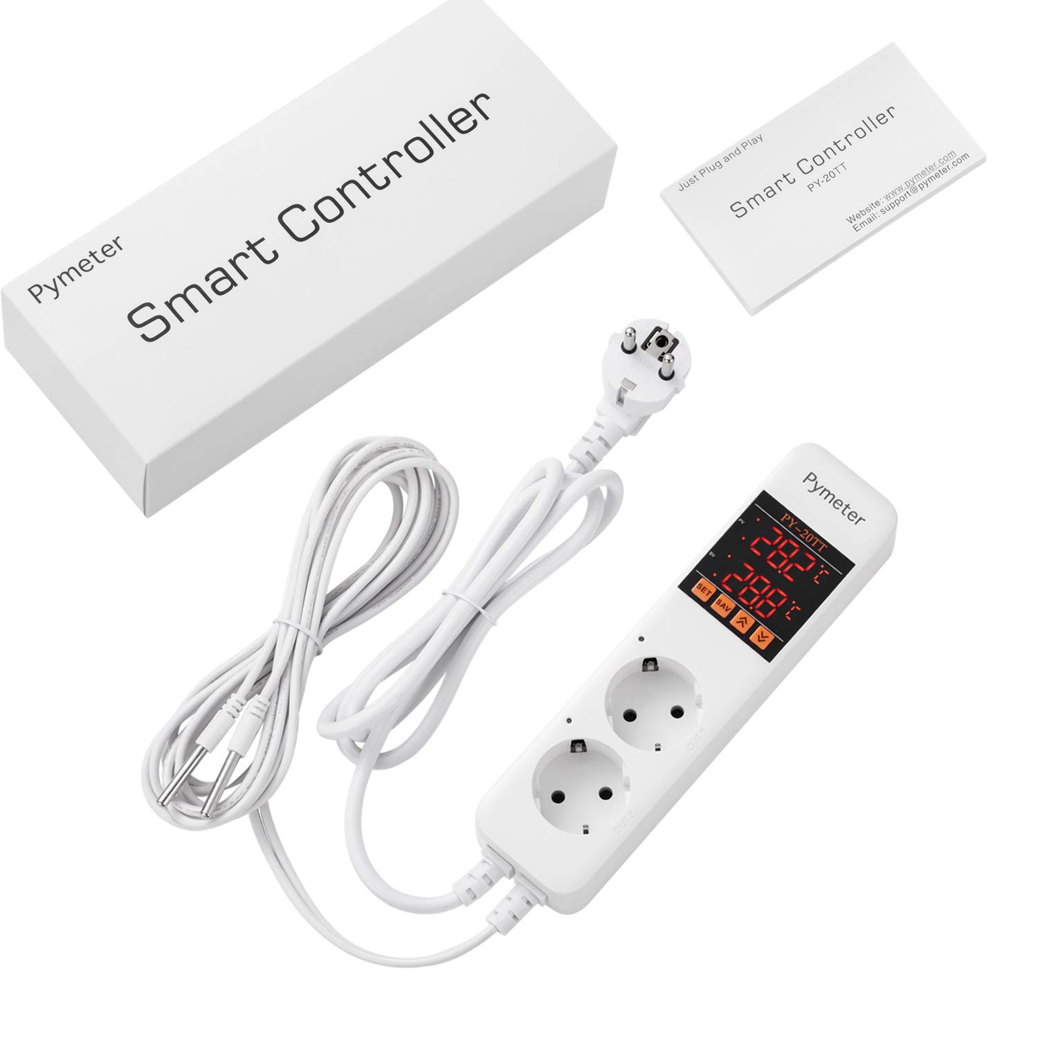 Thermostat Prise Chauffage Refroidissement Régulateur de Température Numérique Thermostat avec 2 Capteurs pour Reptiles Aquarium Terrarium Serre