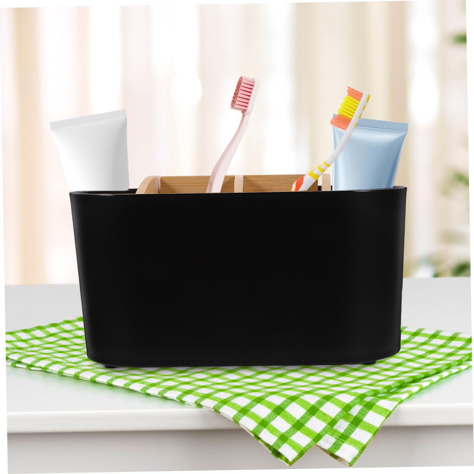 Cabilock 4piezas Soporte para Cepillos De Dientes y Pasta De Dientes De Bambú Organizador De Baño Desmontable y Antideslizante para Mantener El Mostrador Ordenado Desorden