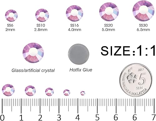 Miniatura 2 de MEIBITE 6796 unidades de diamantes termoadhesivos AB rosados, piedras de cristal para tela, ropa, camisas, parte trasera plana brillante redonda con