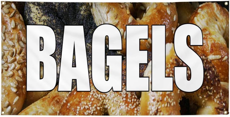 Vinyl Banner Multiple Sizes Bagels Bakery Caf Restaurant Bar Restaurant & Food Outdoor Weatherproof Industrial Yard Signs Brown 4 Grommets 24x36Inches