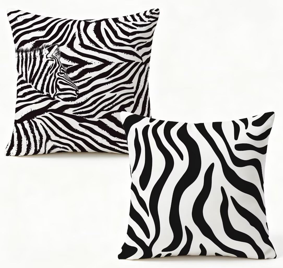 Taie oreiller bande decoration chambre lin 55x55 cm noir blanc