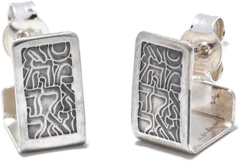 Hebrew Earrings, Open Triangle Hoop Stud Earrings For Women, Small Unique Delicate Dainty Engraved Spiritual Inspirational Jewelry, Gift For Mom Made In Israel