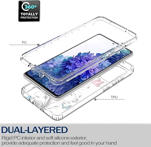 Miniatura 3 de Funda para Galaxy S20 FE 5G, SM-G781U con protector de pantalla de vidrio templado, diseño floral de cuerpo completo, carcasa rígida + funda de TPU