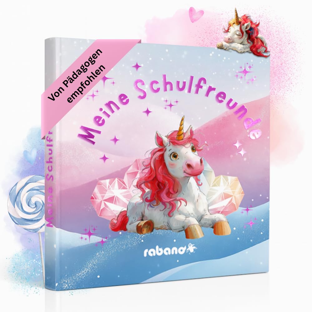 Rabano Art Freundebuch Schule Mädchen, Einhorn Geschenke für Mädchen, Schulfreundebuch, Freundebuch Grundschule