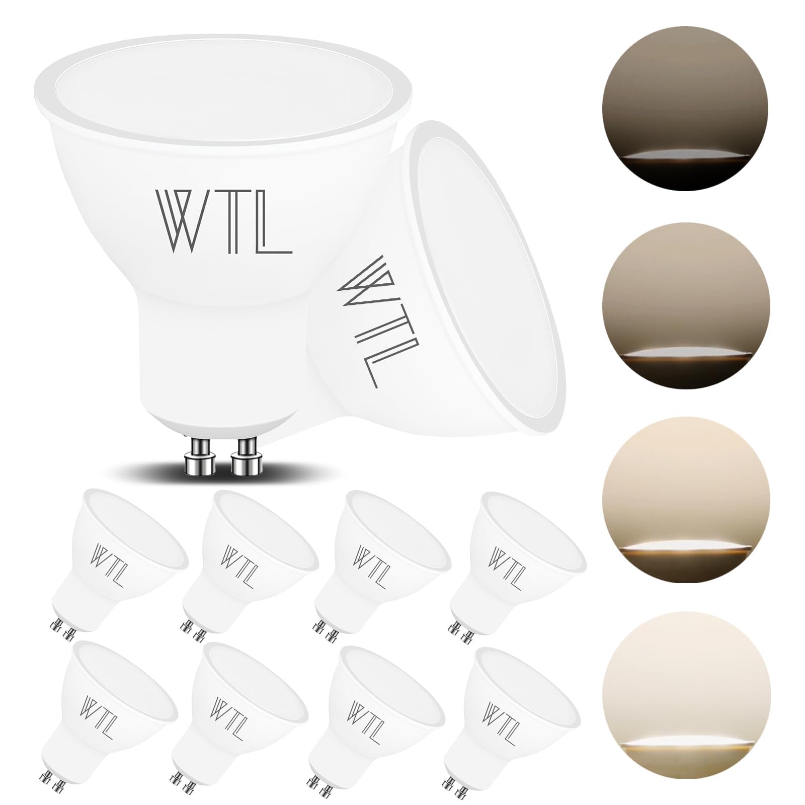 WTL GU10 LED Naturweiß Dimmbar Leuchtmittel, Scheinwerfer, 4000K LED GU10 Led Naturweiß Dimmbar，7W Ersetzt 70W Halogenlampen, 120 Grad 600LM AC 220V, 10er Pack.