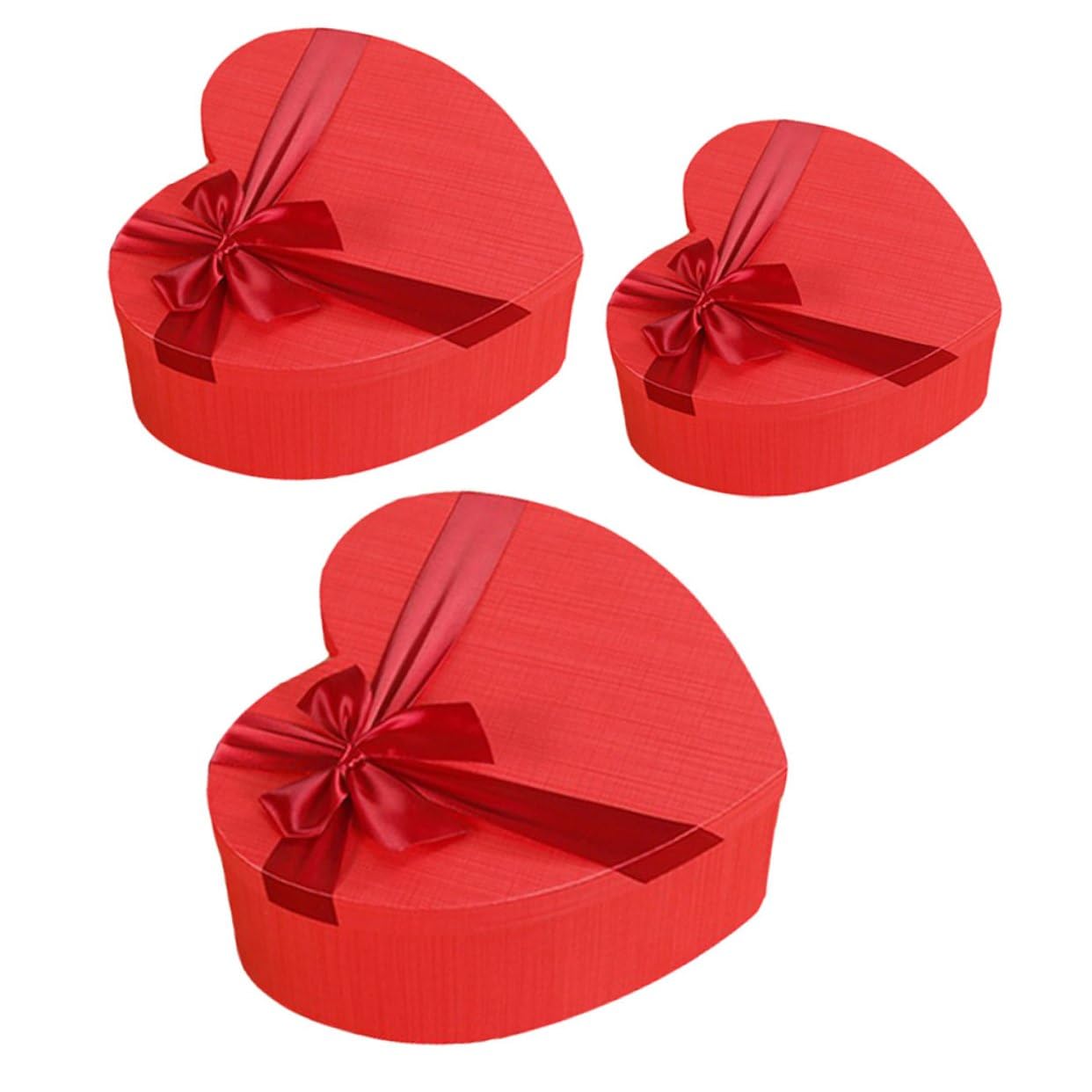 Abaodam Herzförmige Geschenkbox 3 Stück Valentinstag Aufbewahrungsbox Karton Bonbonschachtel Rot mit Schleife Verpackungskarton für Geschenke und Kosmetik