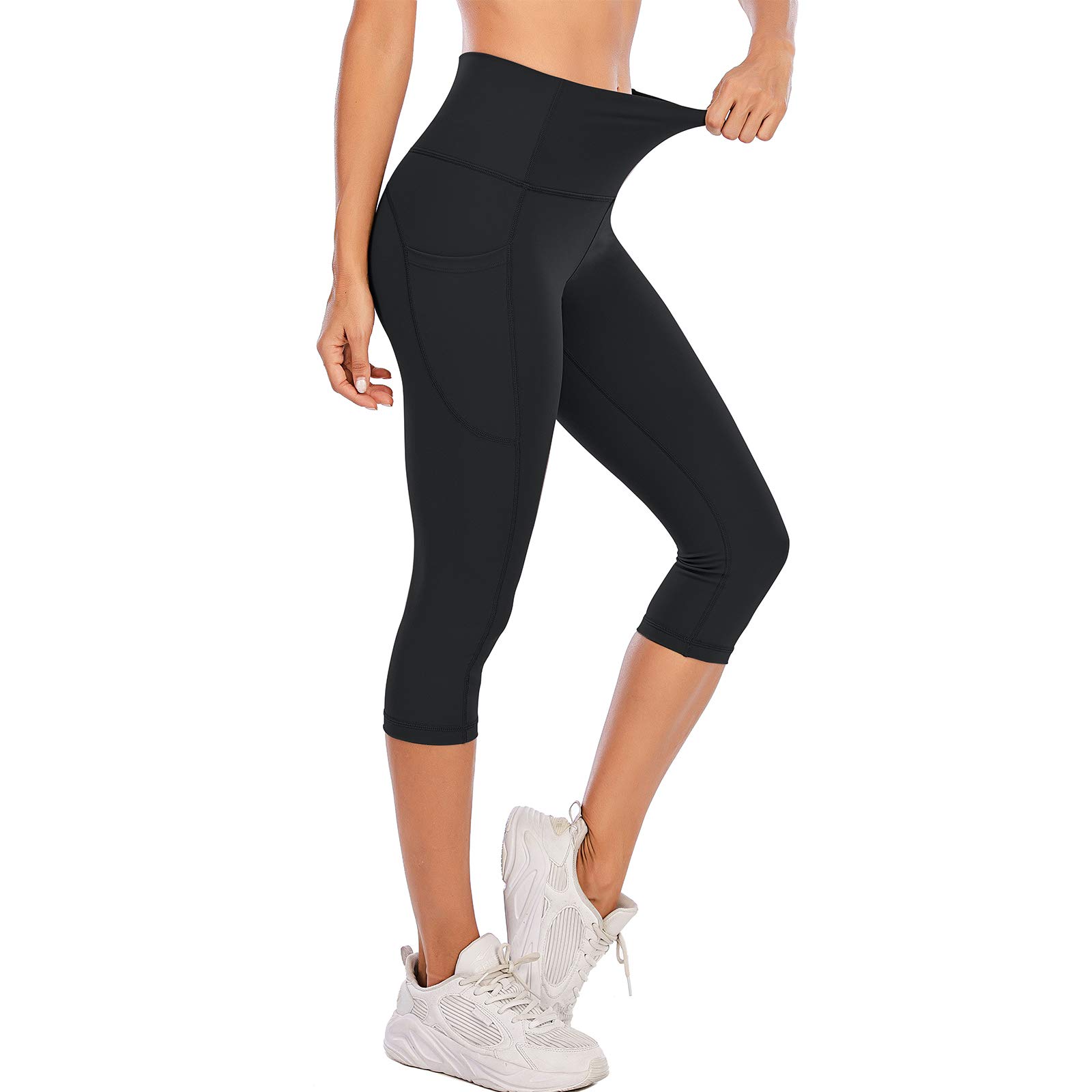 Steppe Naked Feeling spodnie do jogi z wysokim stanem damskie legginsy treningowe capri z kieszeniami, Kieszeń Capris-czarna, XL