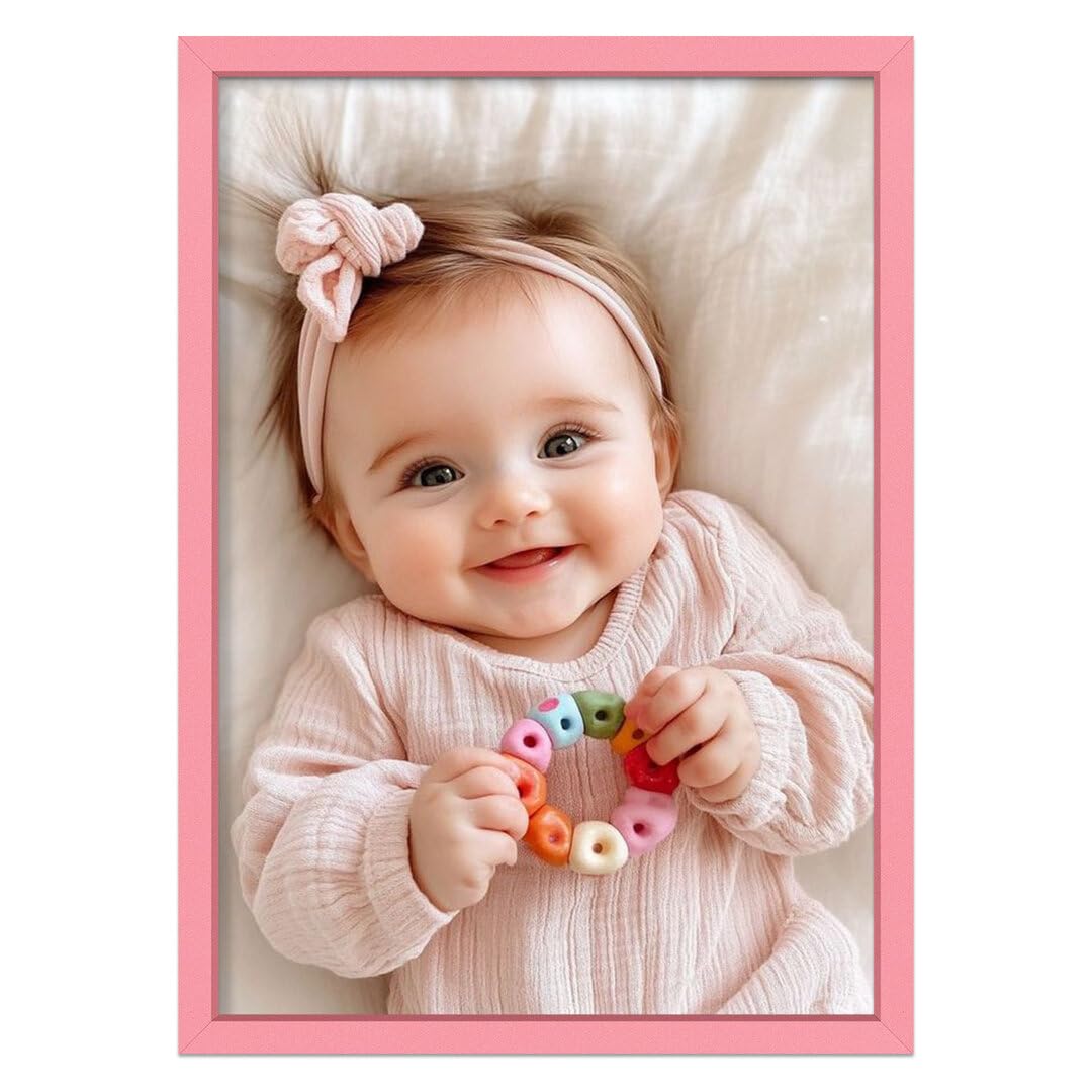 Alison Kingsgate Baby Pink 60X40CM Nursery Picture Frames, Baby Boy Gift Photo Frame, Wall Mount or Tabletop, Perspex Front, Thin Keepsake Frame for Newborn, Baby Shower & First Memories