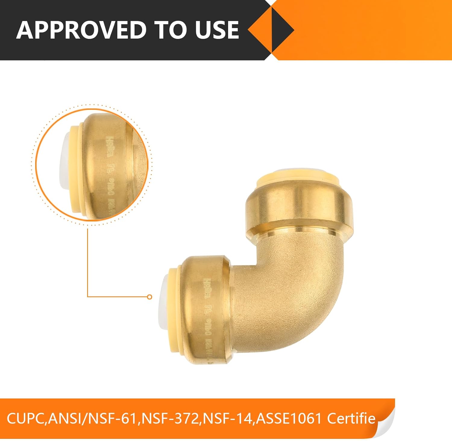 2-Pack HeSun Pushfit 90 Degree Elbow, 1" x 1" Push to Connect Plumbing Fittings with Disconnect Clip, Brass Push-fit Fittings for PEX, Copper, CPVC, PE-RT Pipes(PF050-2)