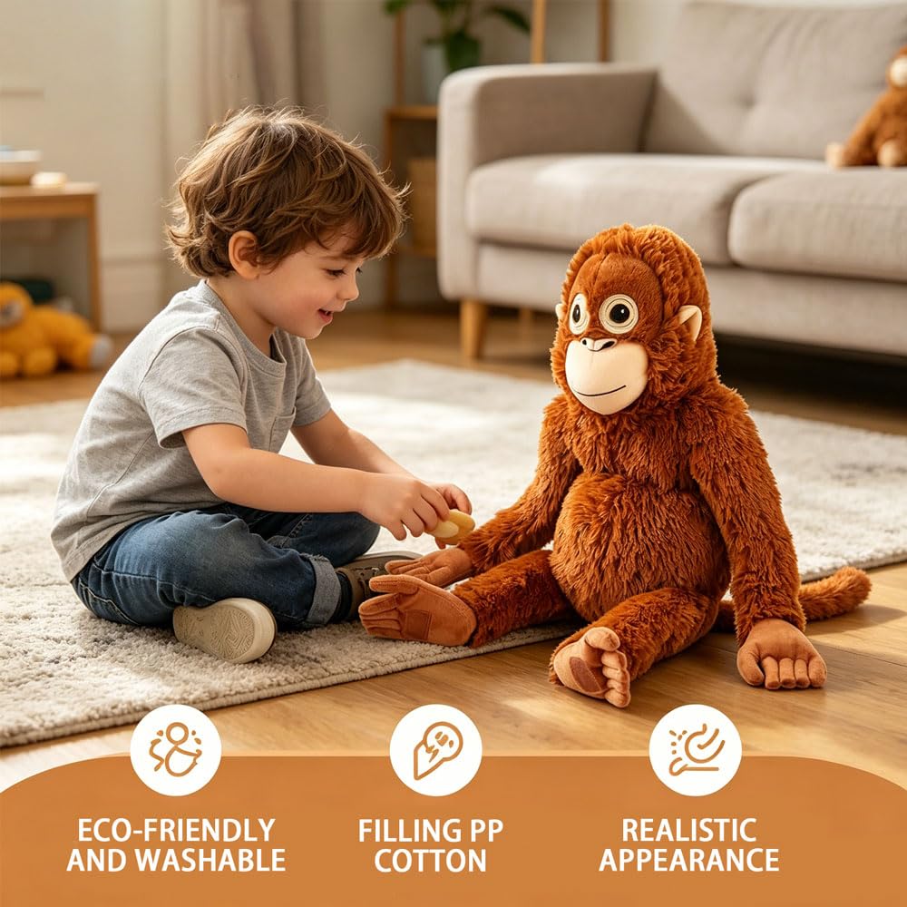 Punch Monkey Peluche, Peluche de orangután Grande de 66 cm, Manos MagnéTicas Mono de Peluche, Lavable y Seguro para niños,Peluche de Apoyo Emocional para Niños y Adultos