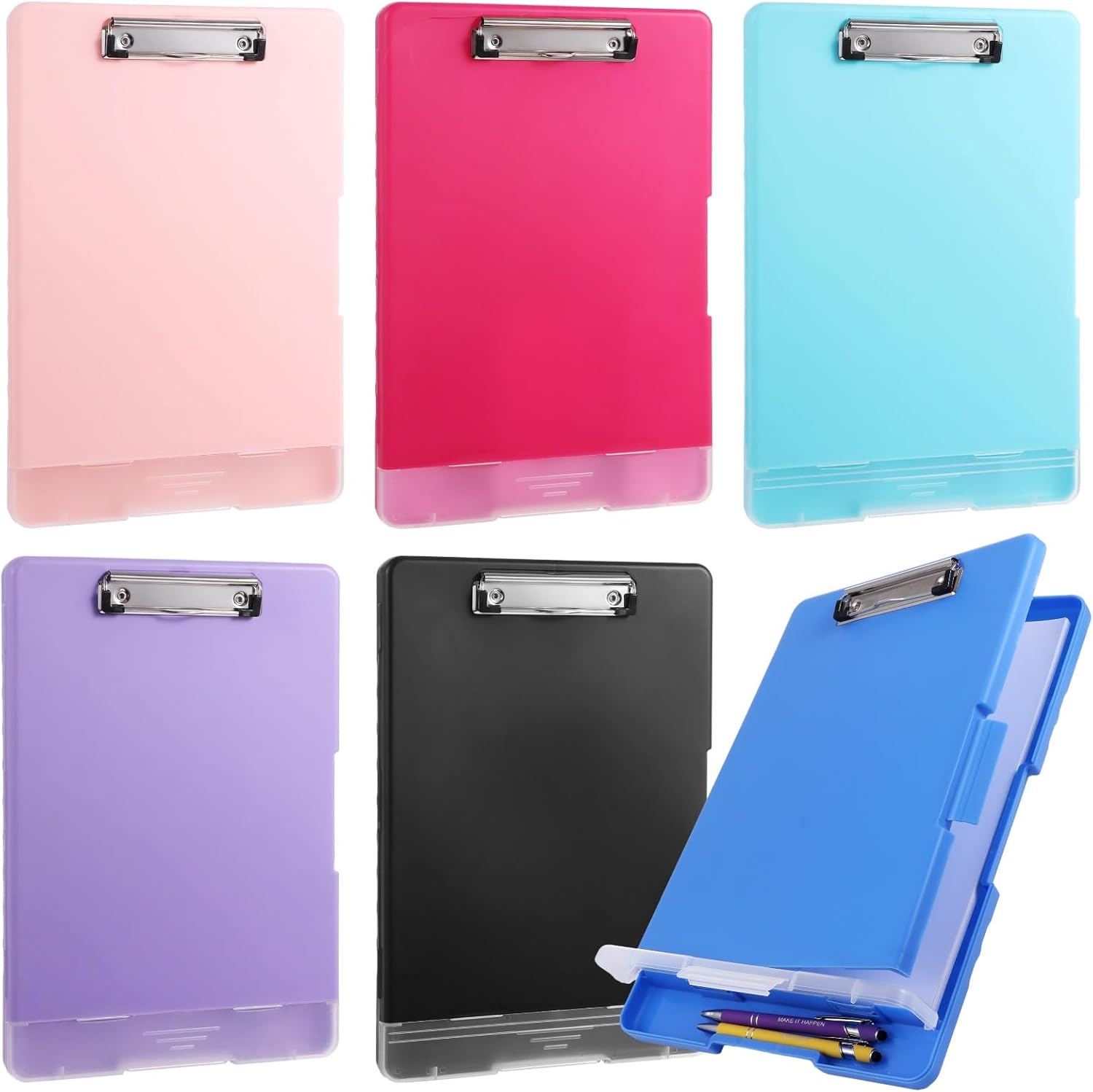 6 Pcs Plastic Clipboard with Storage - A4 Size Clipboard with Storage and Pen Holder, Multi-Color Side-Opening Nursing Clip Board for Teachers, Offices, 13.4 x 9.4 x 1.2 in