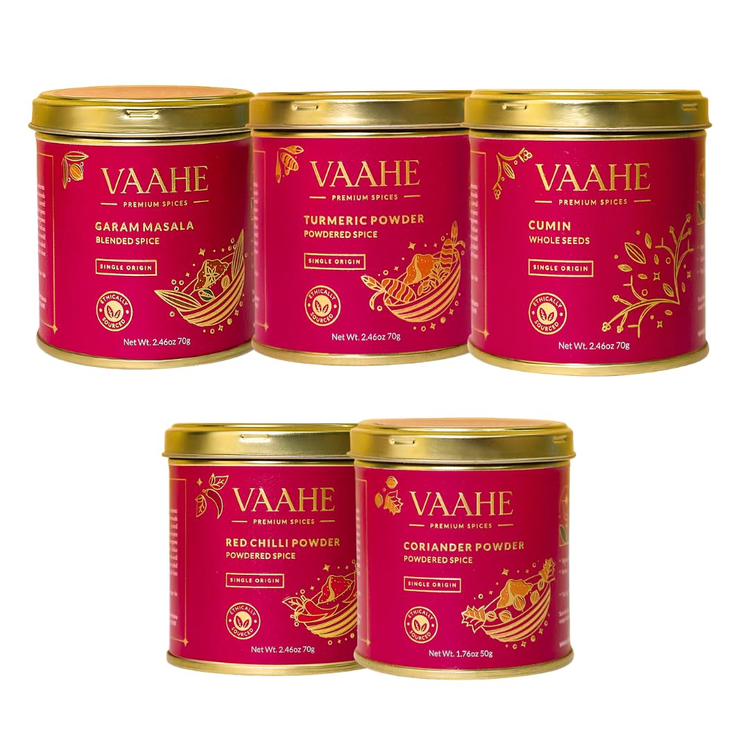 VAAHE Everyday Essentials Spice Kit | Garam Masala, Cumin Seeds, Red Chilli Powder, Turmeric Powder, Coriander Powder | Single Origin | Premium Spices - Pack of 5 (B0DDY6895L) Amazon Price History, Amazon Price Tracker