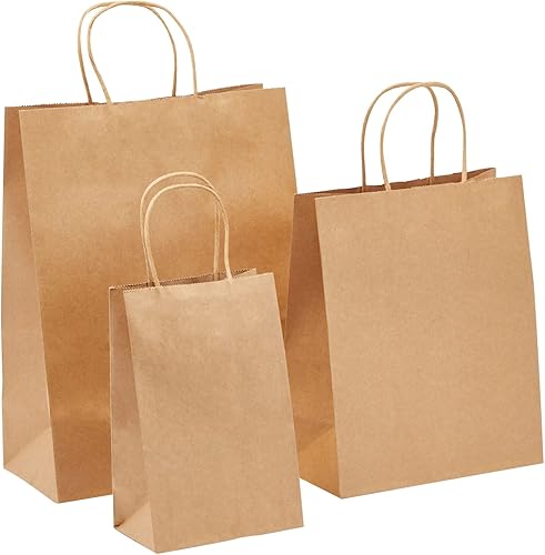 Paquete de 90 bolsas de regalo con asas bolsas de papel kraft marrón para pequeñas empresas boutiques compras manualidades de bricolaje S M L