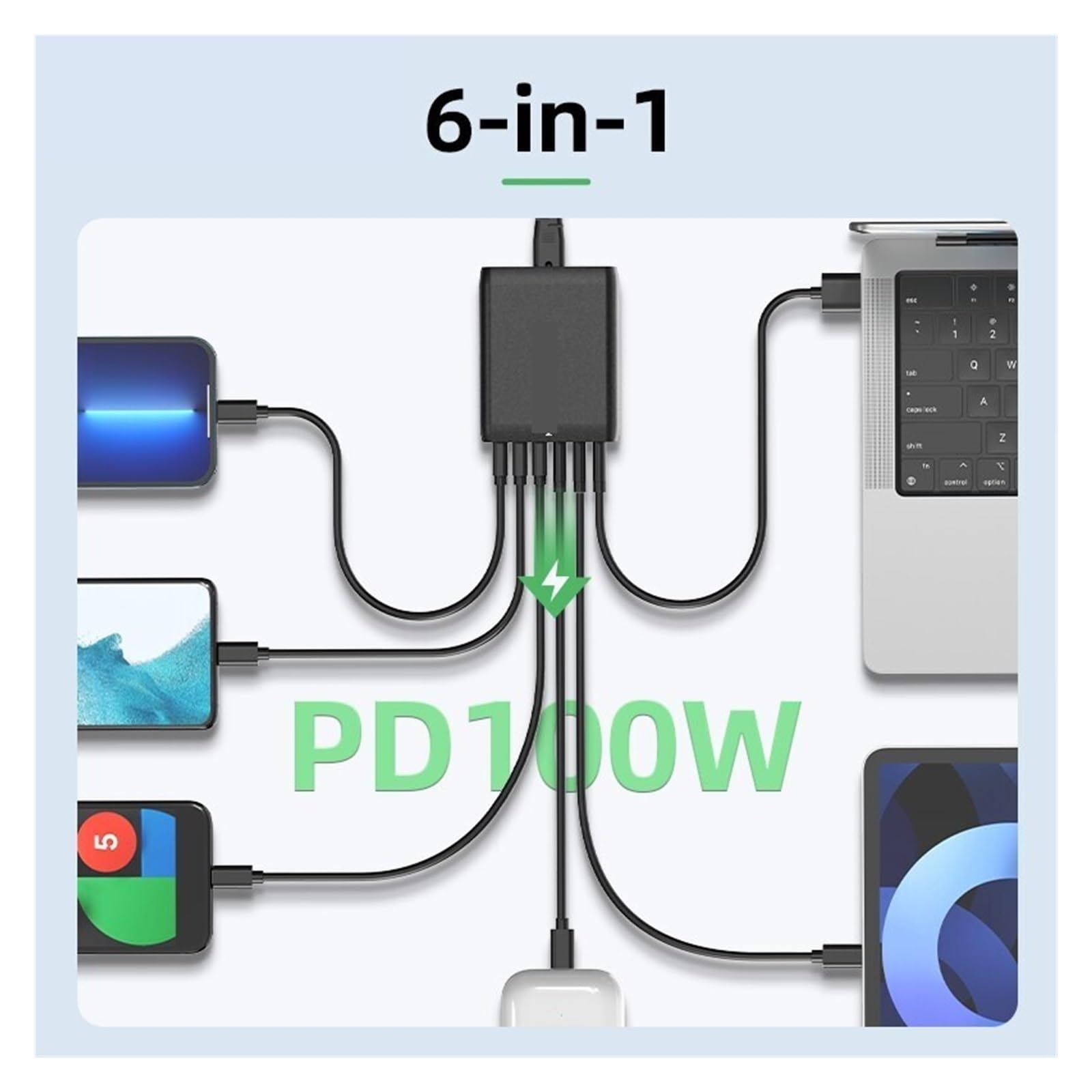 Ładowarka USB 100 W Typu C PD Szybkie Ładowanie Z Wieloma 6 Portami Stacja Ładująca Na Biurko
