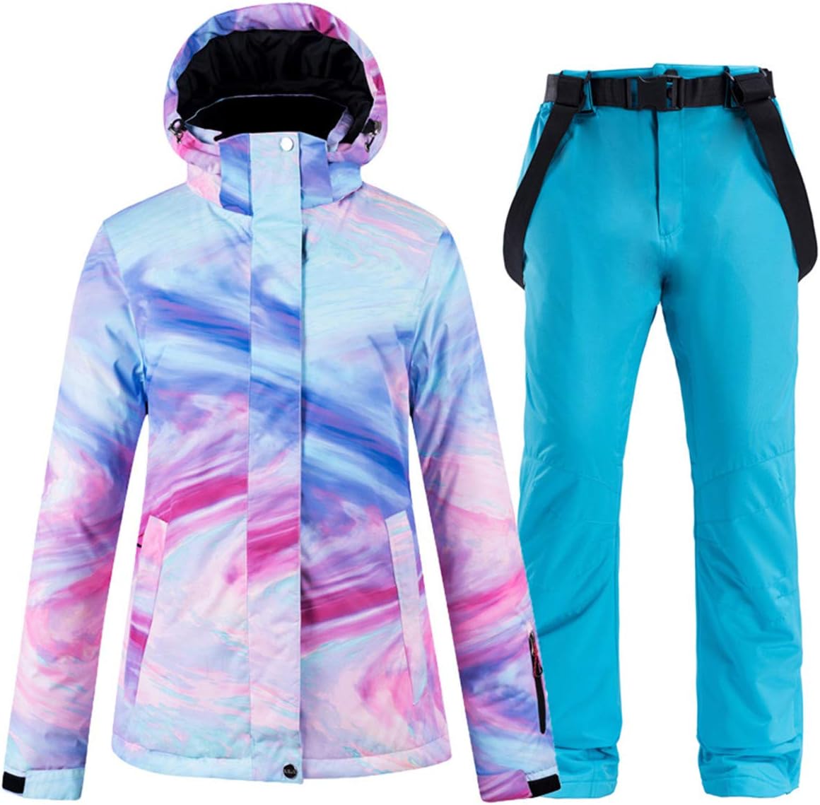 Women's Ski Jacket Outdoor Mountain Windproof Waterproof Printed Snow Snowboard Coat with Ski Bib Overall Pants Set