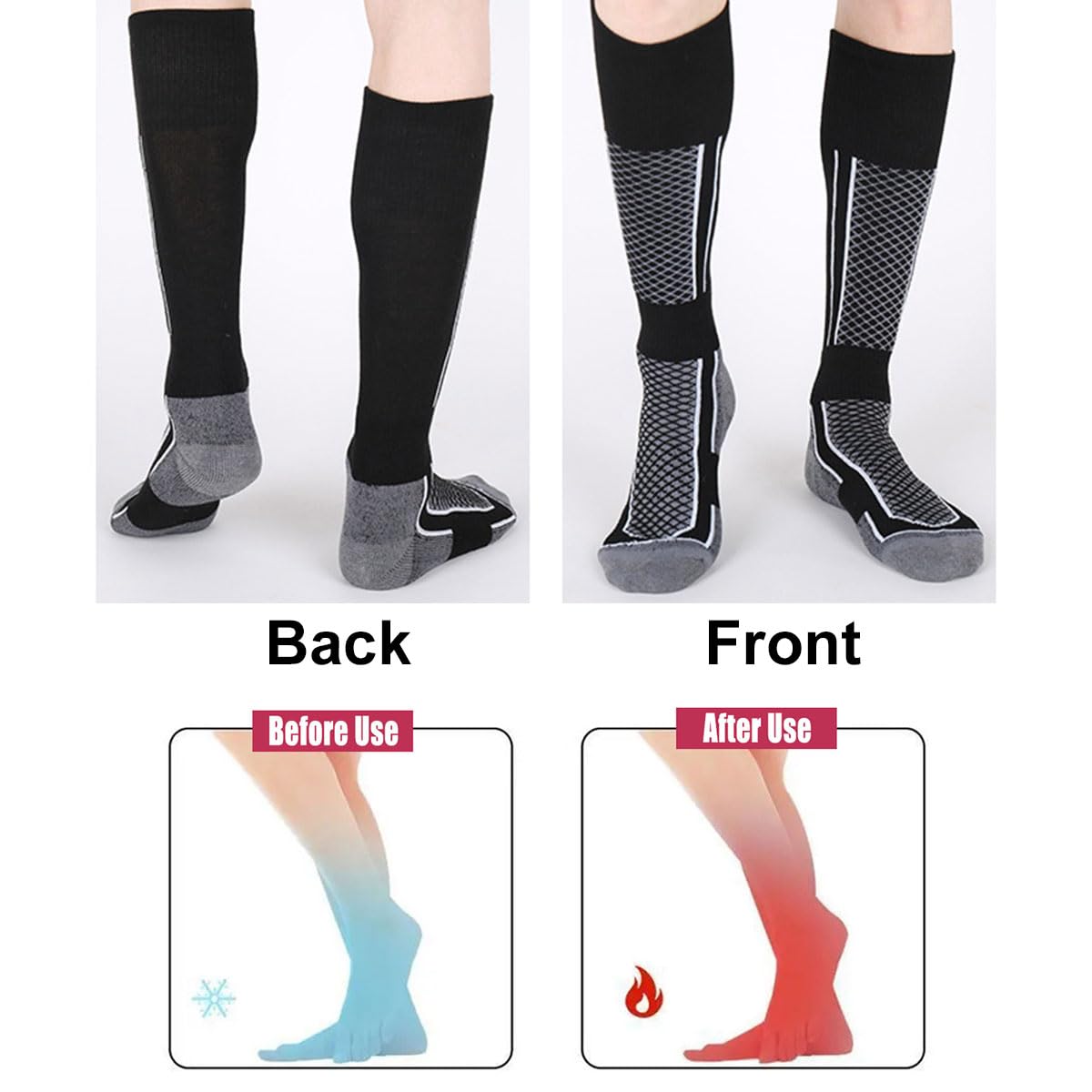 Calcetines de Esquí TérmicosCalcetines Altos De Compresión Para Snowboard Calcetines Termicos Frio Extremo Gruesos Hasta La Rodilla Para Clima Frío