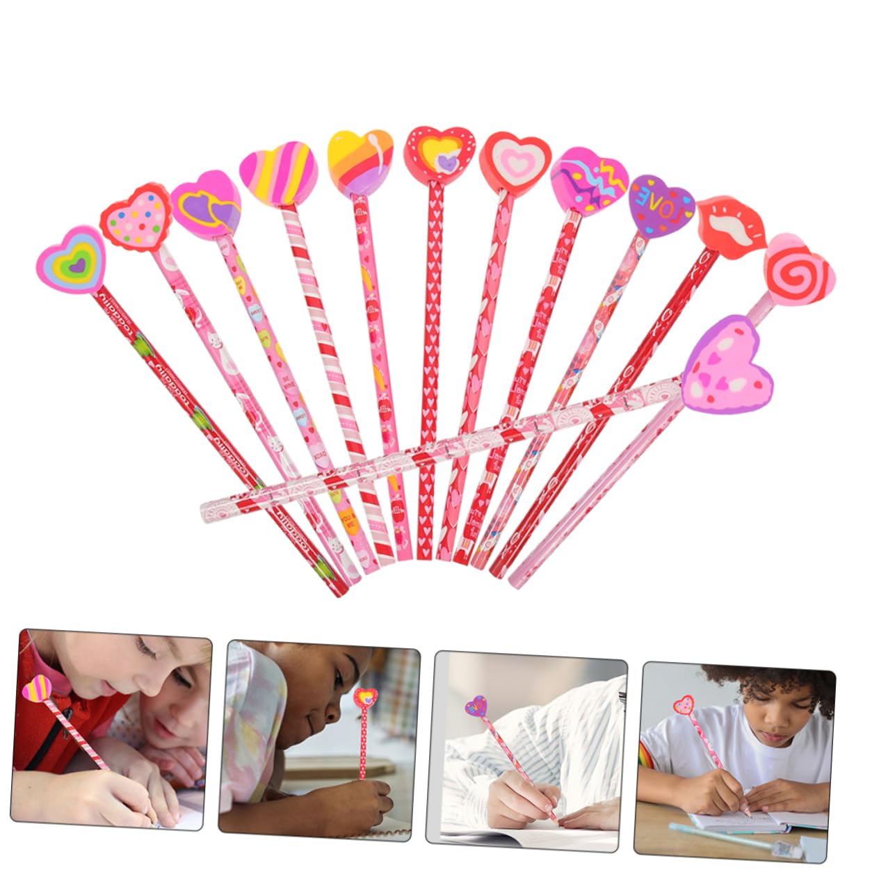 NUOBESTY 5 Ensembles Crayon Saint Valentin Crayons Pour Pochettes De Fête Remplisseur À Thème Fin Service Stylo Empiler Terme Cœur Gommes Gommes Mignonnes Le Accessoires Bois 18 Pièces X 5