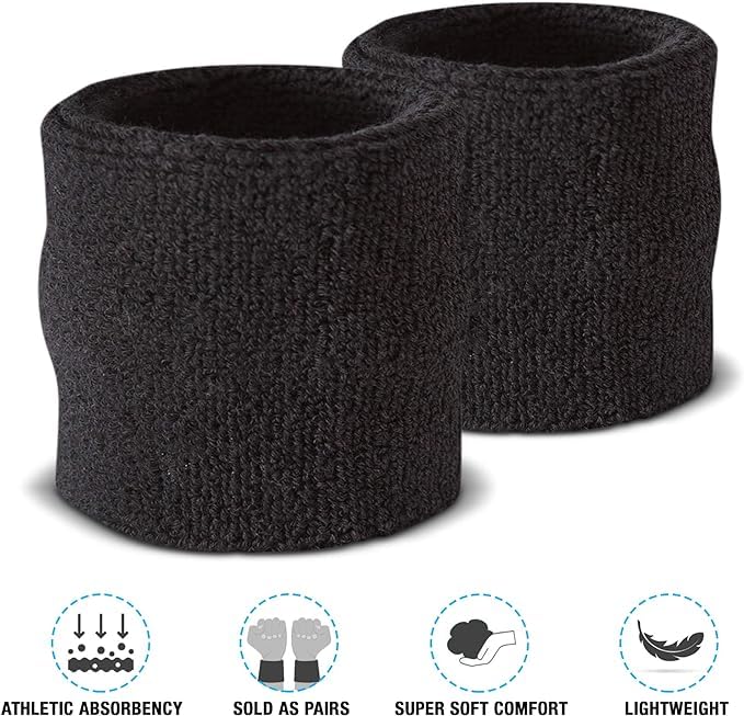 XFyt Sports Cricket Wrist Sweat Band | High Absorbtion Terry Cotton Thick Hand sweatbands for Gym, Workouts, Exercises Running and Cricket(1 Piece, Black) 4