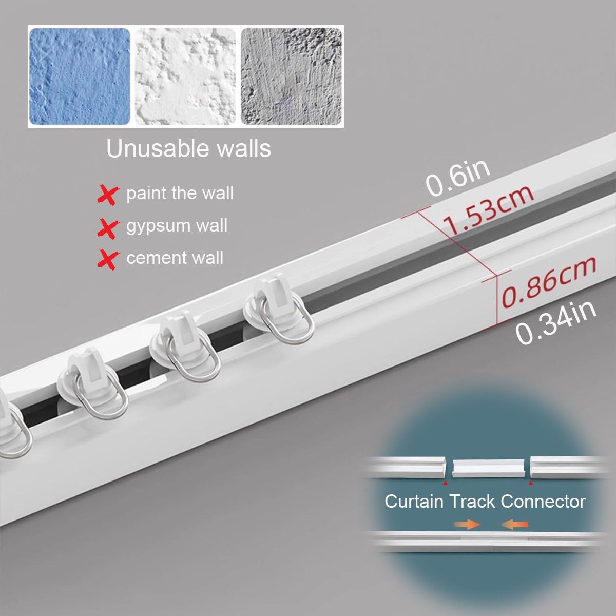 Système de rails de rideaux adhésifs sans perçage, rail coulissant à montage au plafond ou au mur, pour cloisons de séparation de pièce et armoires, installation sans dommages, blanc