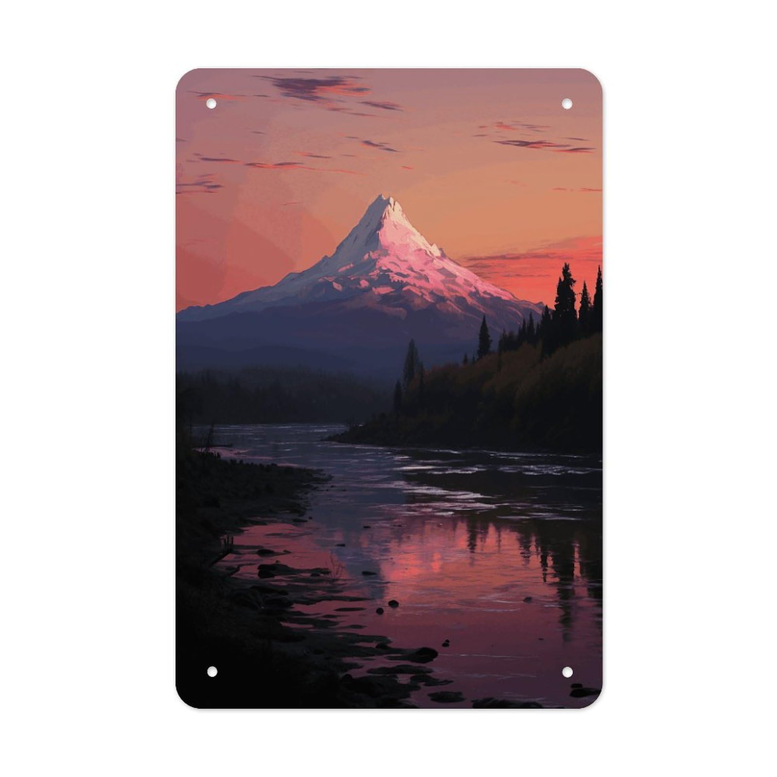 Sunset Landscape Mountains Lake Metal Tin Sign Wall Decor Funny Retro Sign Weatherproof Metal Wall Art for Indoor Or Outdoor Retro Tin Signs for Kitchen Office Home Bar Decor 11.8 X 7.9 Inch