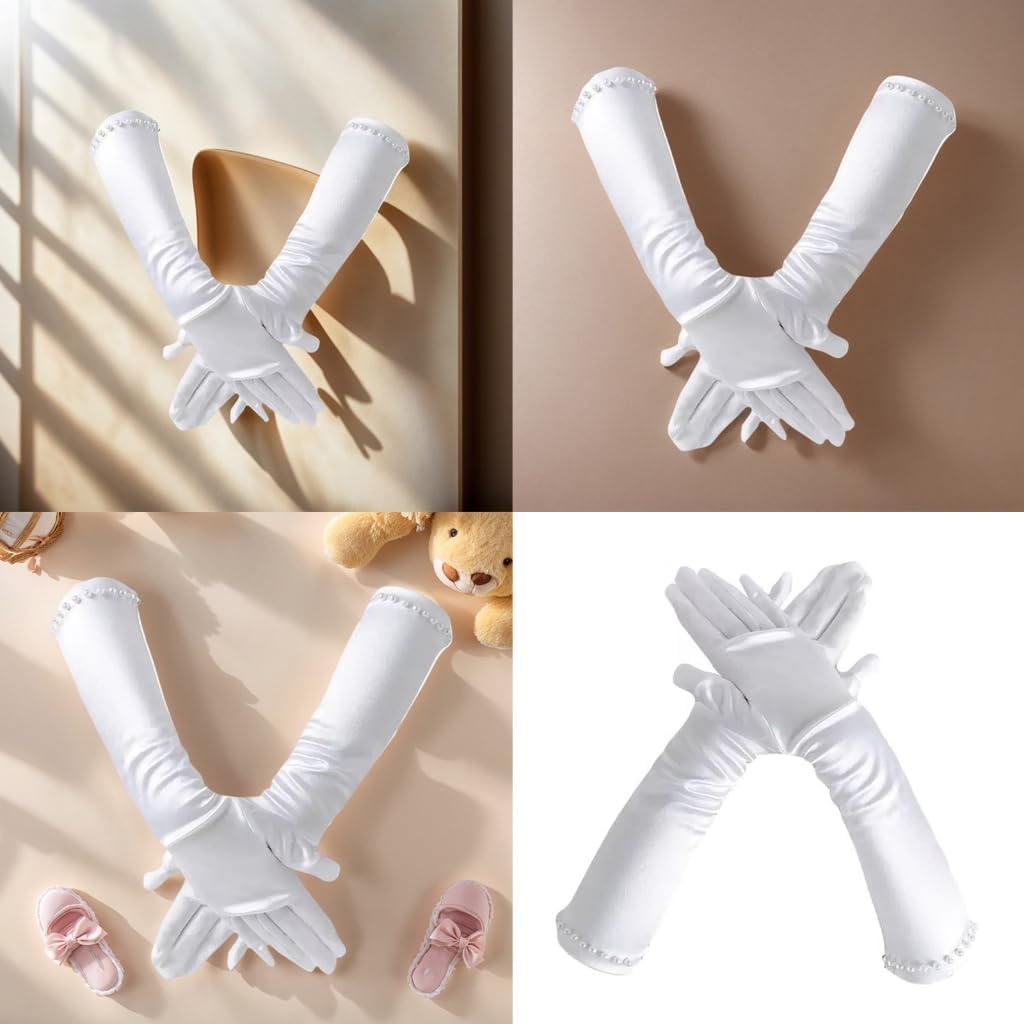 White Gloves for Ceremony School and Girls White Elastic Gloves for Dress Etiquette Gloves