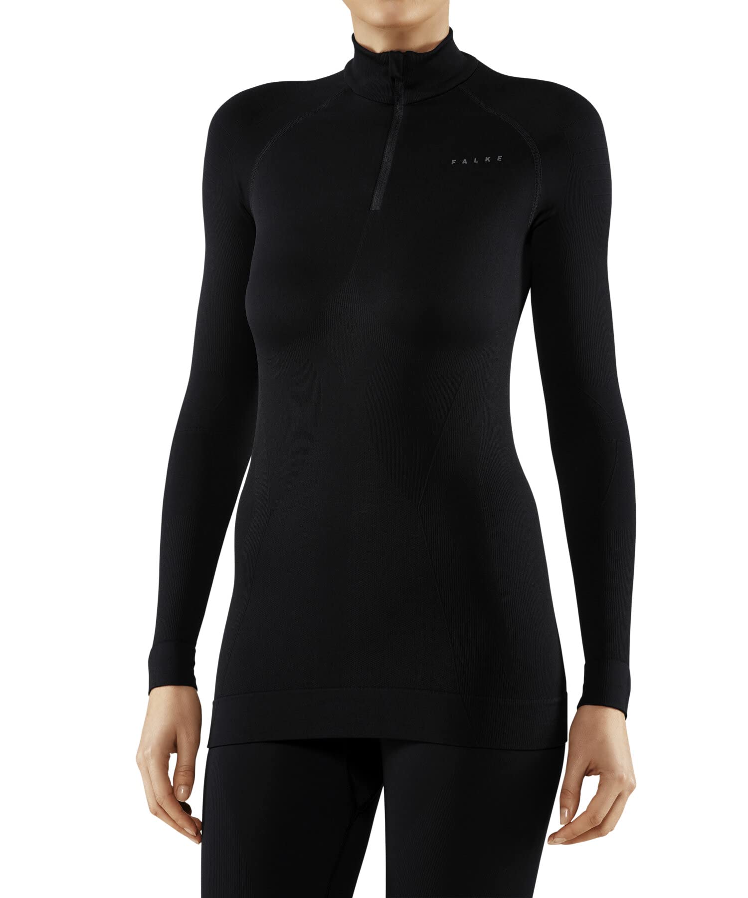 FALKE Kobiety Warstwa podstawowa (góra) Maximum Warm High Zip Neck W L/s Sh materiał funkcyjny szybkoschnące ciepłe 1 Sztuka, Czarny Black 3000-O, L