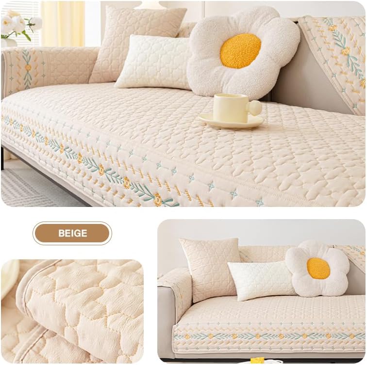 Miniatura 5 de KCCRHIN Funda de sofá de algodón lavado bordado suave y gruesa funda para sofá de 3 cojines en forma de L para sofá de cuatro estaciones, protector