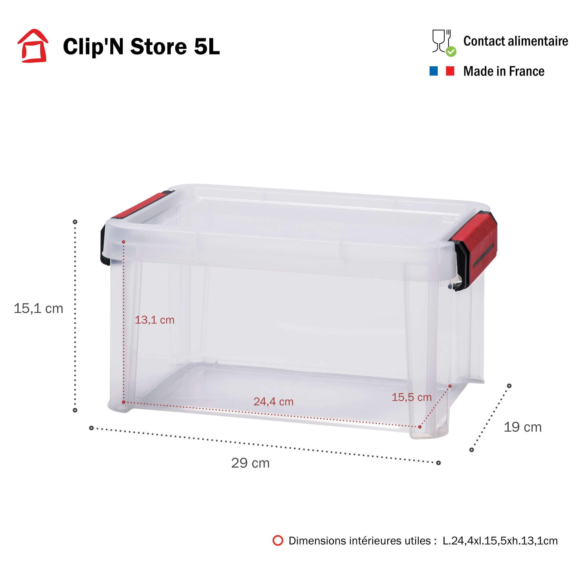 SUNDIS Clip'N Store, 6er-set Aufbewahrungsboxen 5l mit Schnappdeckel, transparentem Kunststoff, verstärkt, stapelbar, für Lebensmittelkontakt geeignet | Mit clips, verstärkt, transparentem Kunststoff, stapelbar, für Lebensmittelkontakt geeignet
