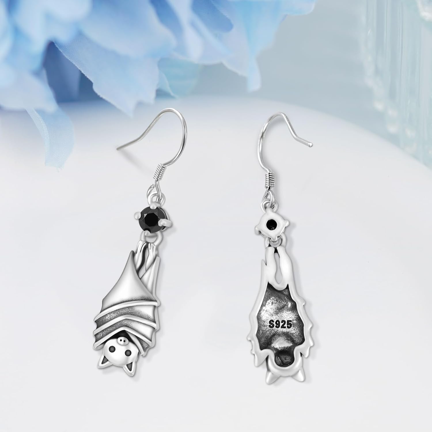 Gothic/Black Cat/Bat Earrings for Women 925 Sterling Silver Vintage Halloween Bat Black Cat Jewelry for Women - Image 3