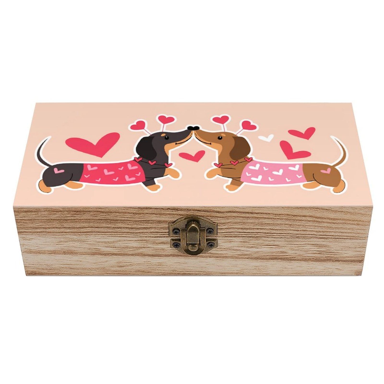 asbwuo Dachshund Dogs Kiss Heart Vintage Wooden Keepsake Box
